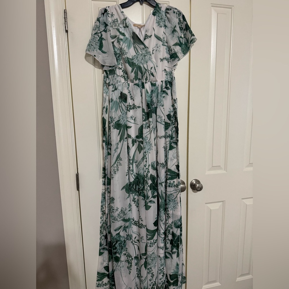 Maternity Maxi Dress in Green and White